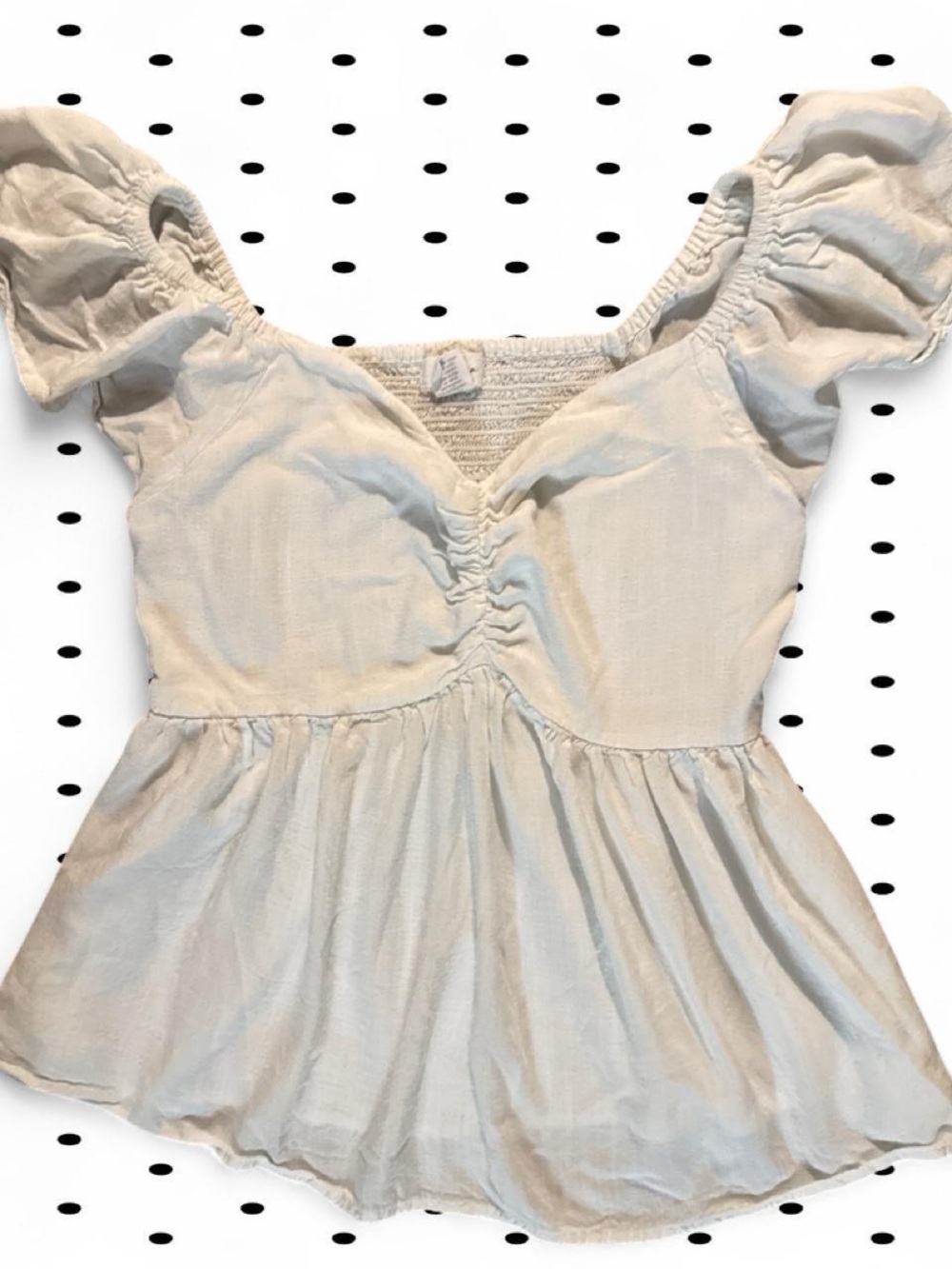 Japna Cream Peplum Puff-Sleeve Top